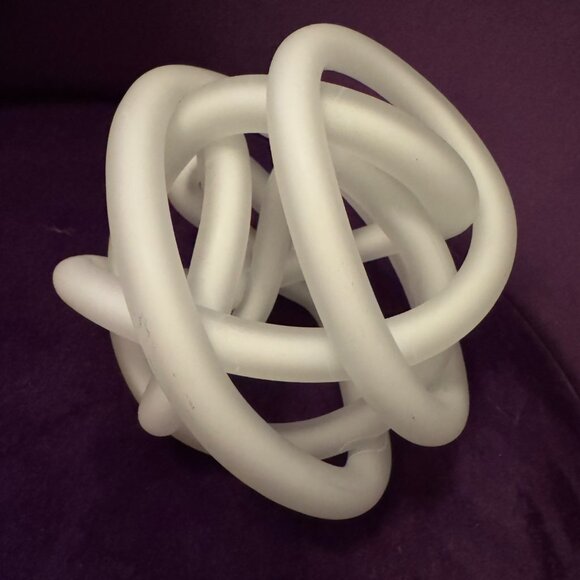 White Glass Knot Ball Sculpture Art Glass Twisted Abstract Handmade Paperweight - Picture 8 of 8